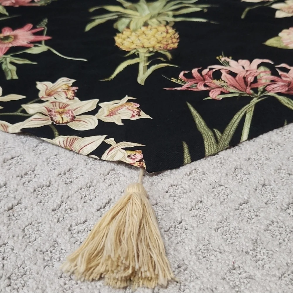 Waverly Tropical Floral and Pineapple Black & Pink Set Of Window Valances